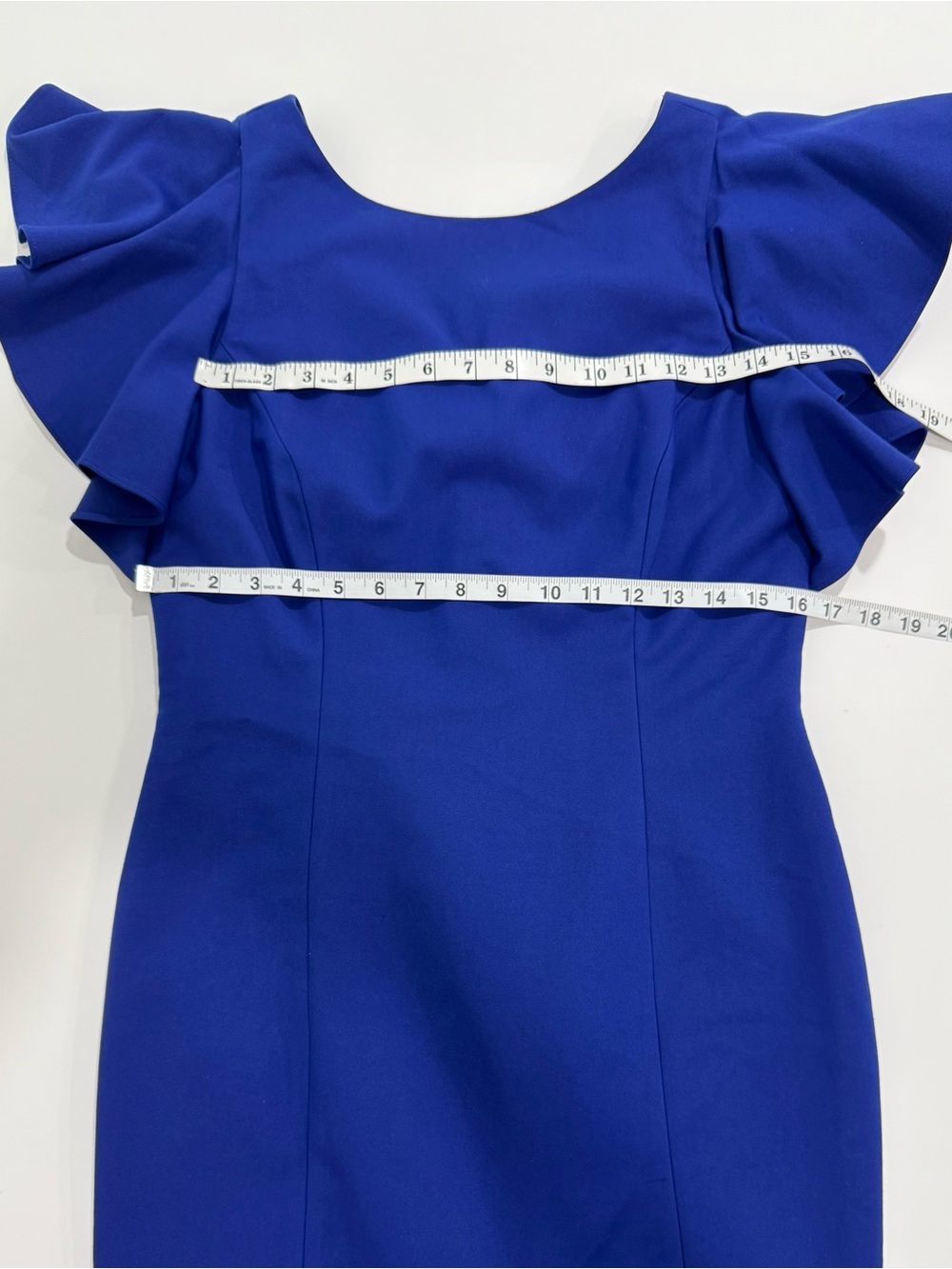 ANTONIO MELANI Cobalt Ruffle-Sleeve Midi Sheath Dress Size 8 - Picture 5 of 8